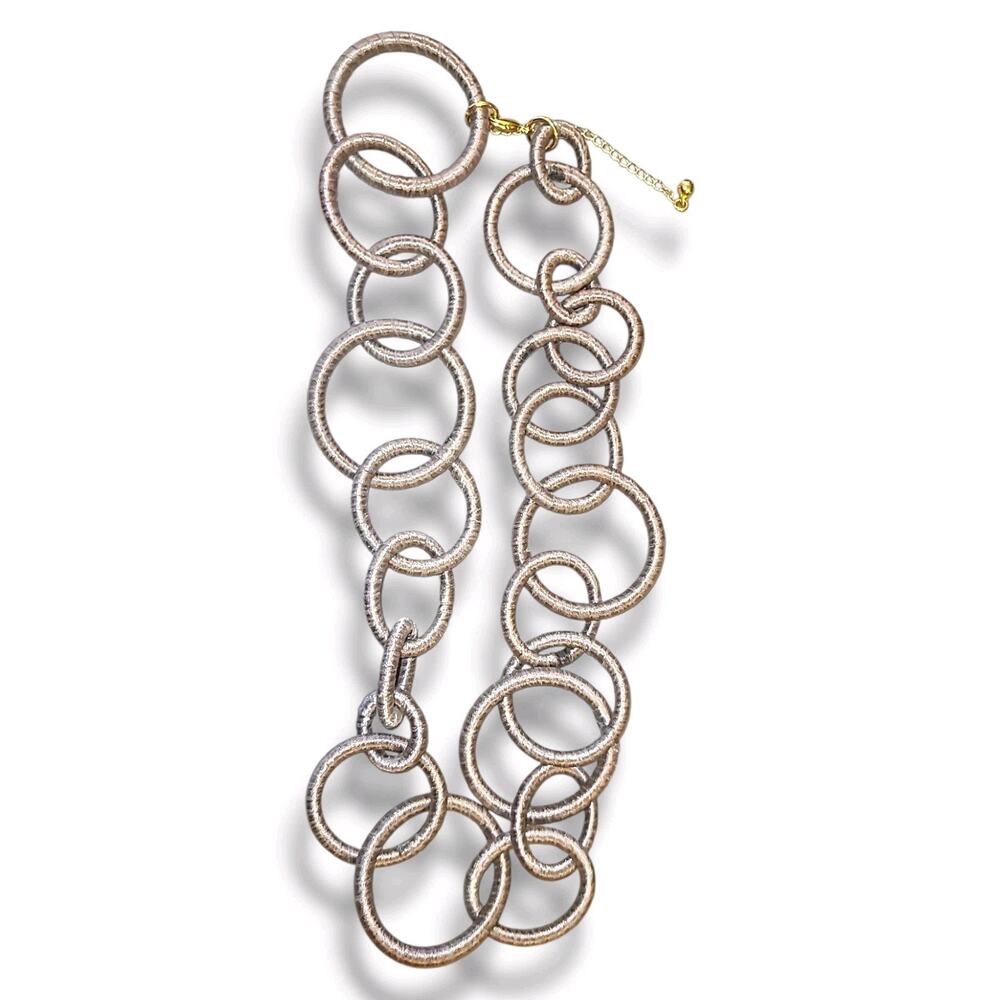 Vintage Taupe Wrapped Big Hoop Link Necklace 26"-29"